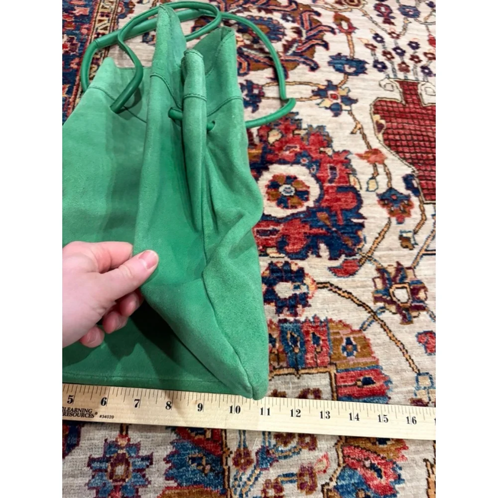 Free People Green Suede Leather Tote Shoulder Bag Cutout Handle Boho Slouch read
